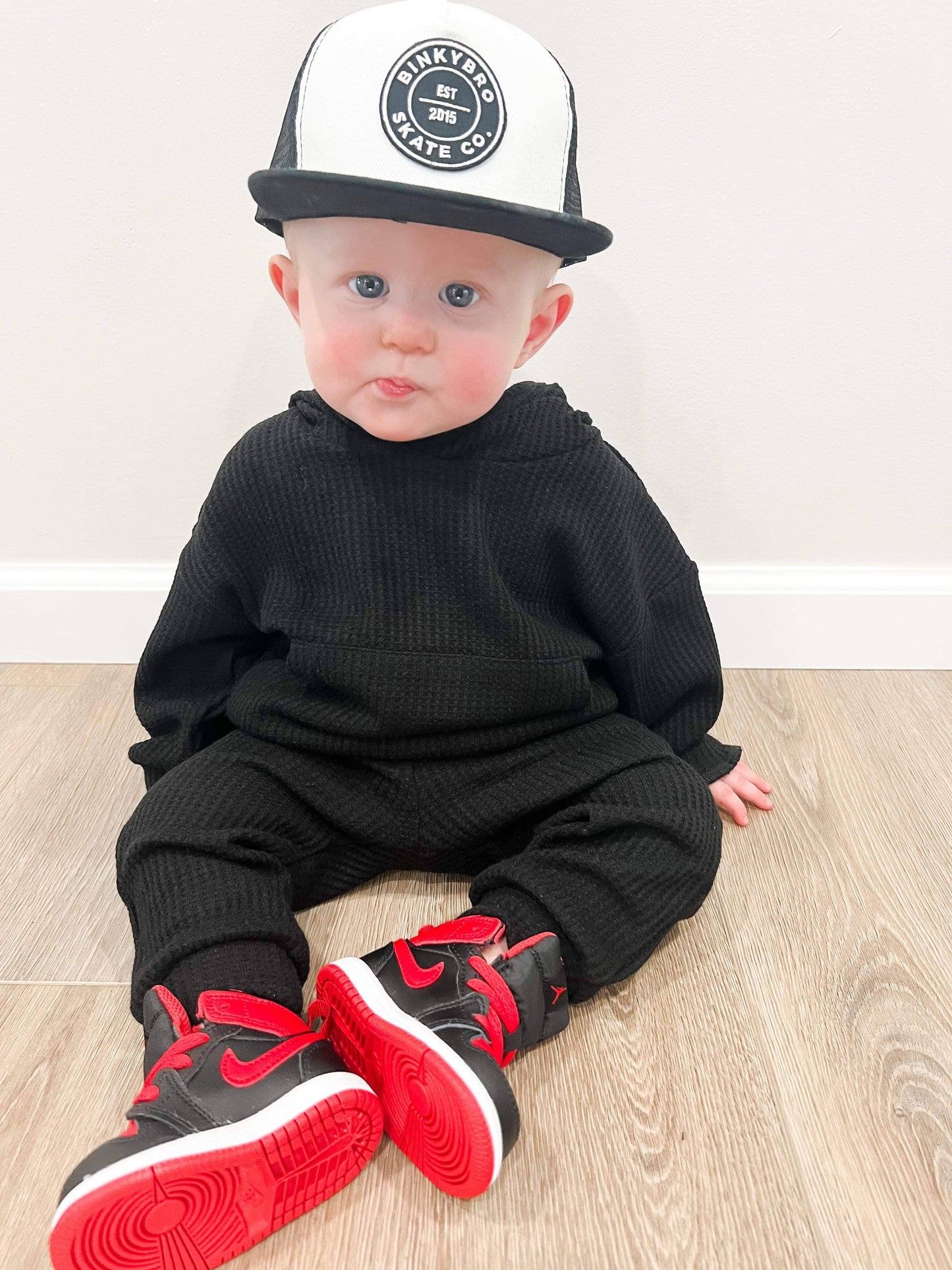 Black Waffle Knit Set