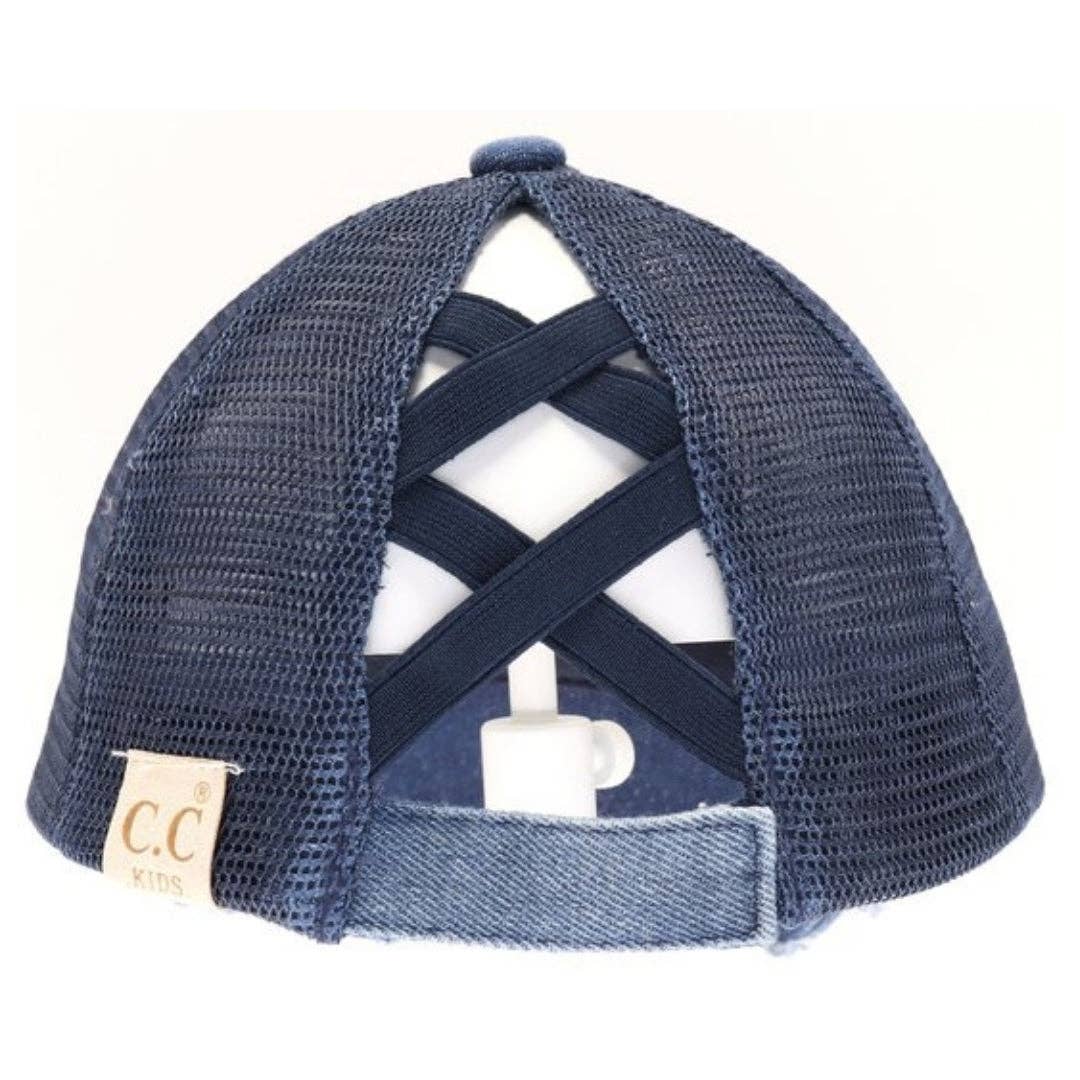 Kids Distressed Criss-Cross Ponytail Ball Cap
