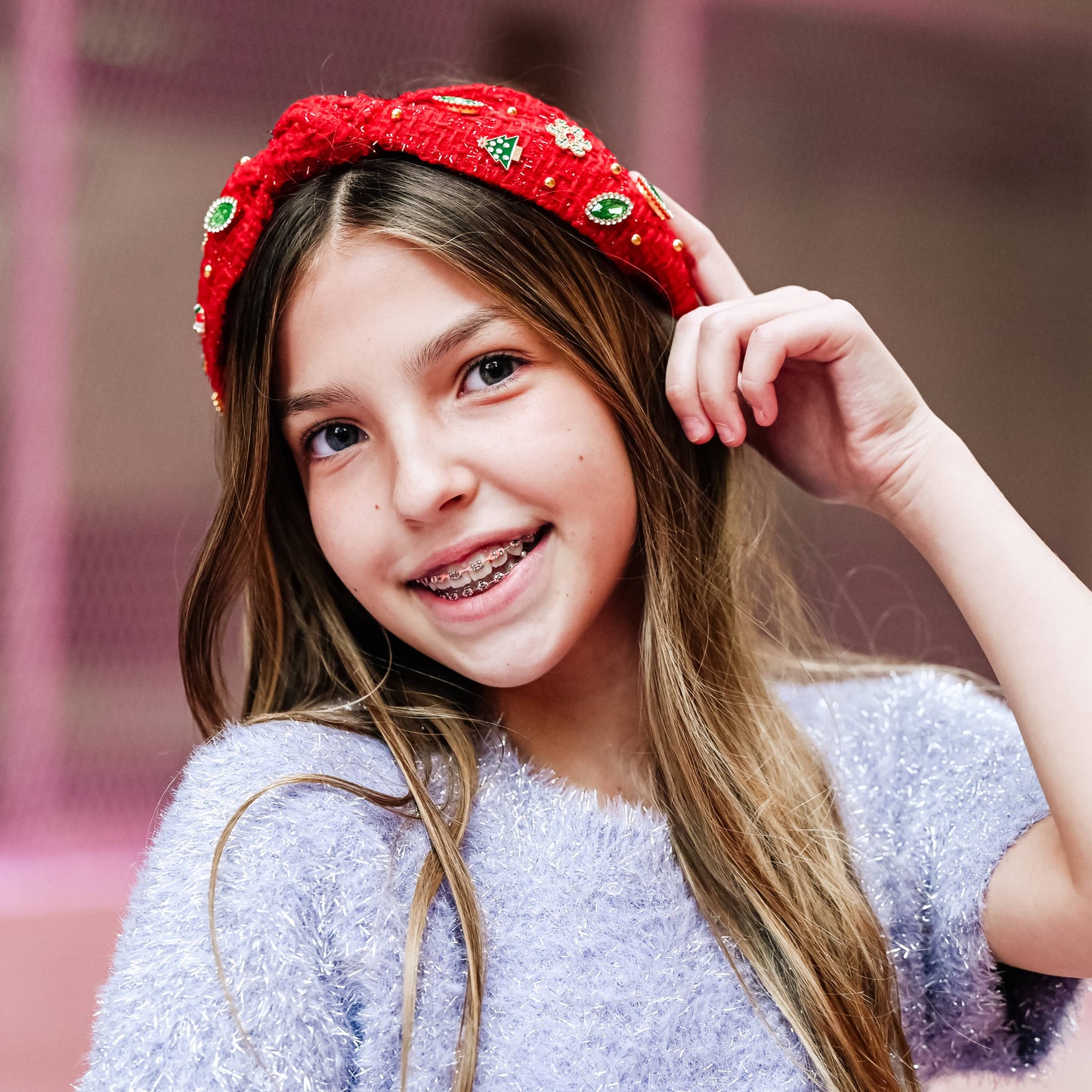 Christmas Embellished Tweed Knot Headband