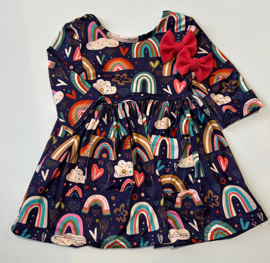 Midnight Rainbow 3/4 sleeve pocket twirl dress by Mila & Rose
