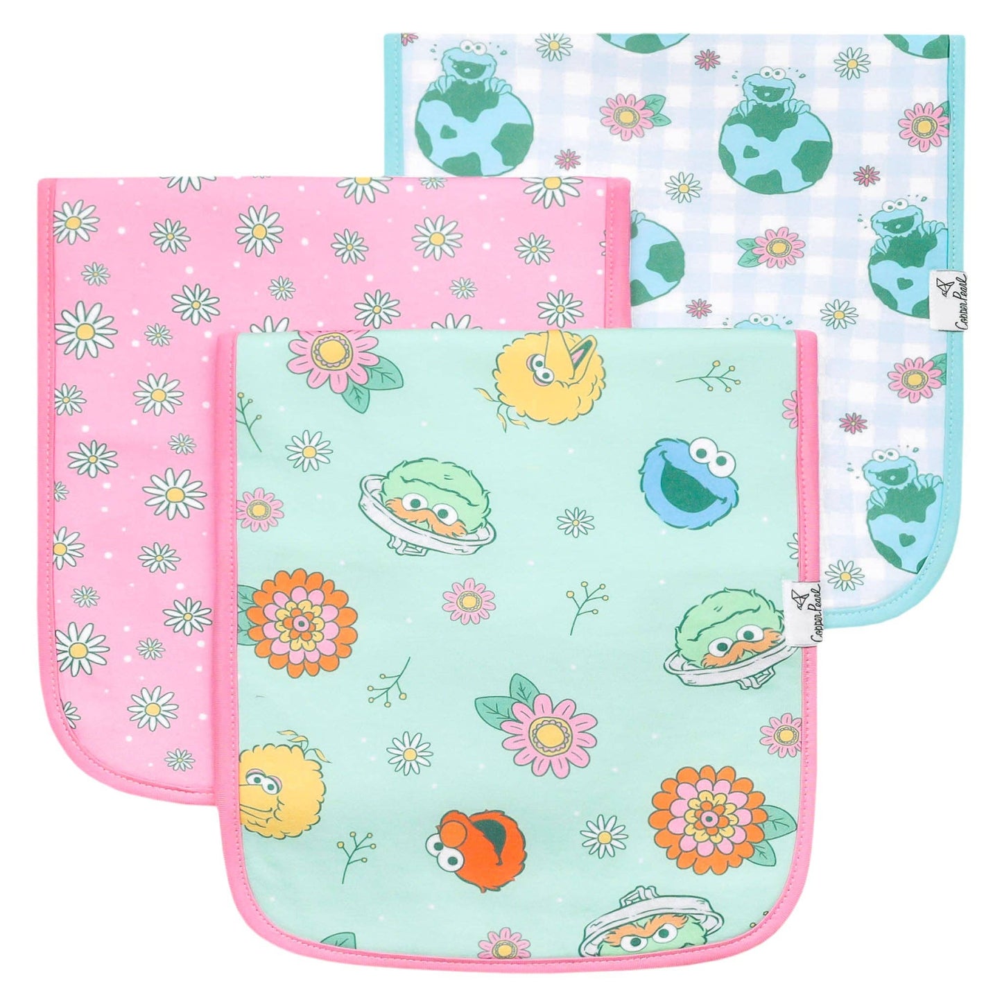 Sesame Street Retro Floral Premium Burp Cloths - 3 Pack