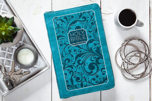 KJV Bible Turquoise Faux Leather with Zippered Cover