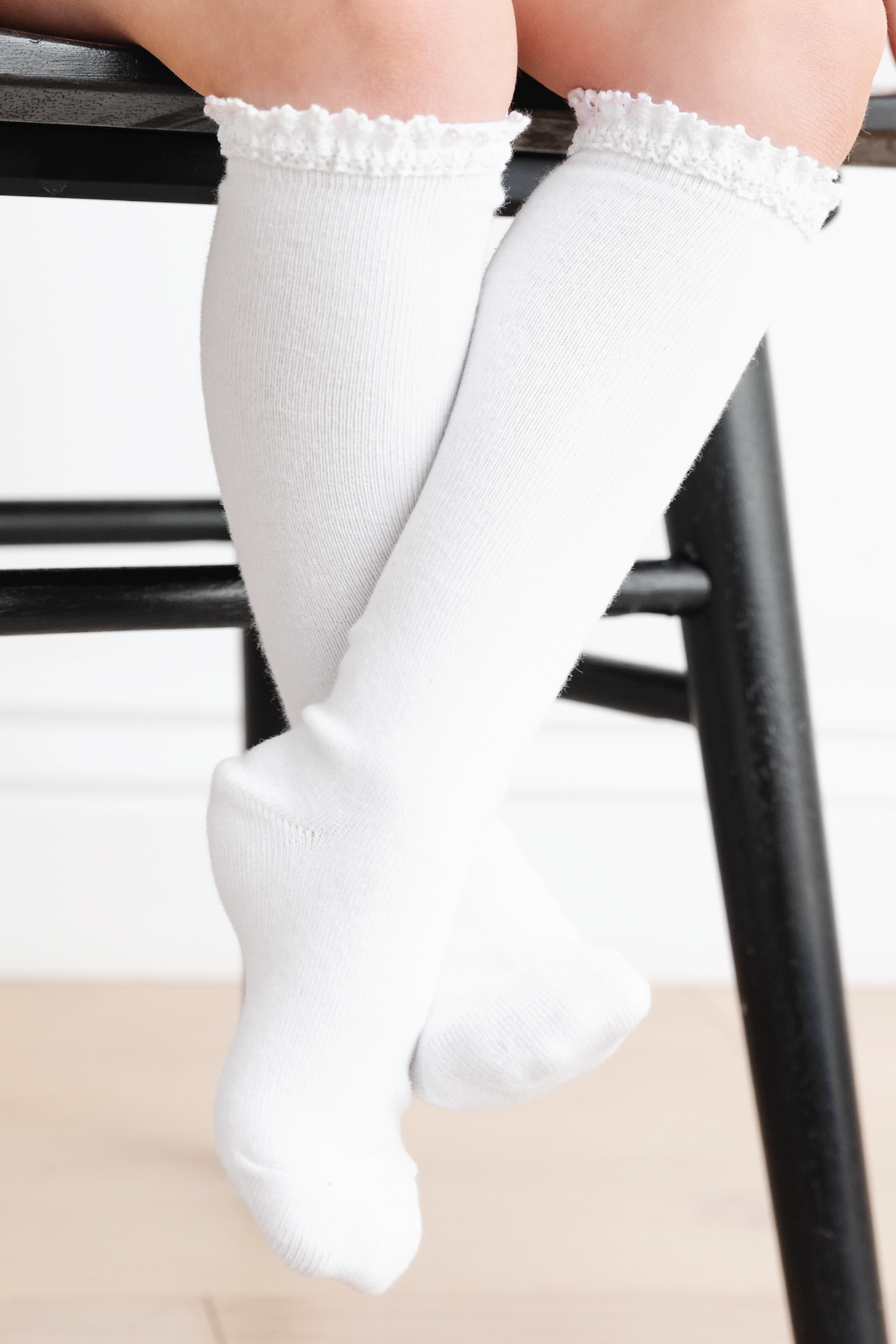 White Lace Top Knee High Socks