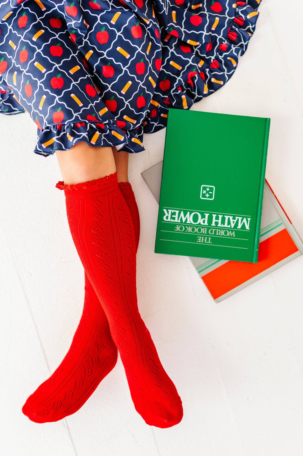Bright Red Fancy Lace Top Knee High Socks