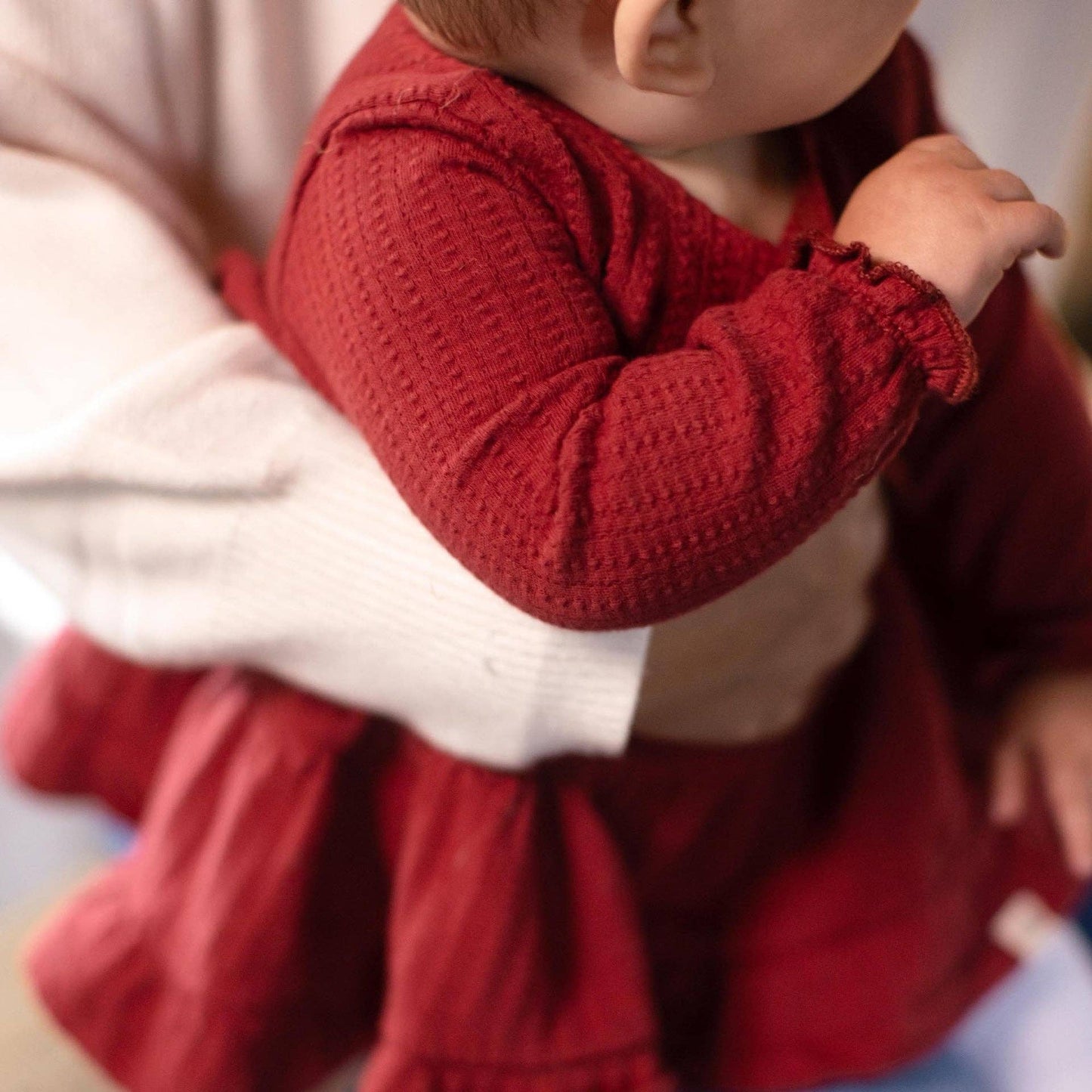 Dotted Rib Cotton Dress - Brick Red