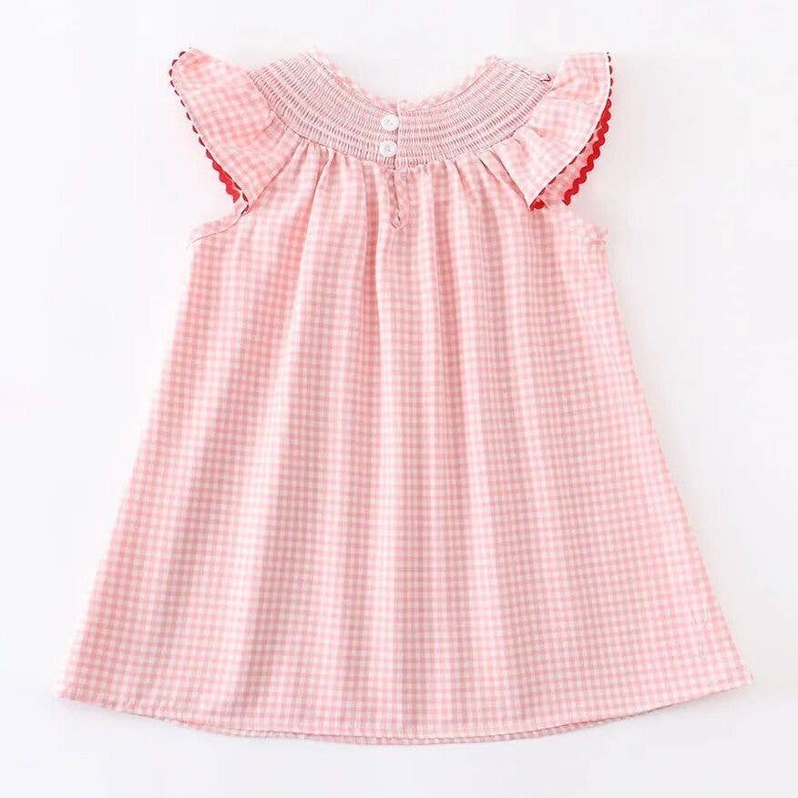 Strawberry Embroidered Plaid Smocked Dress