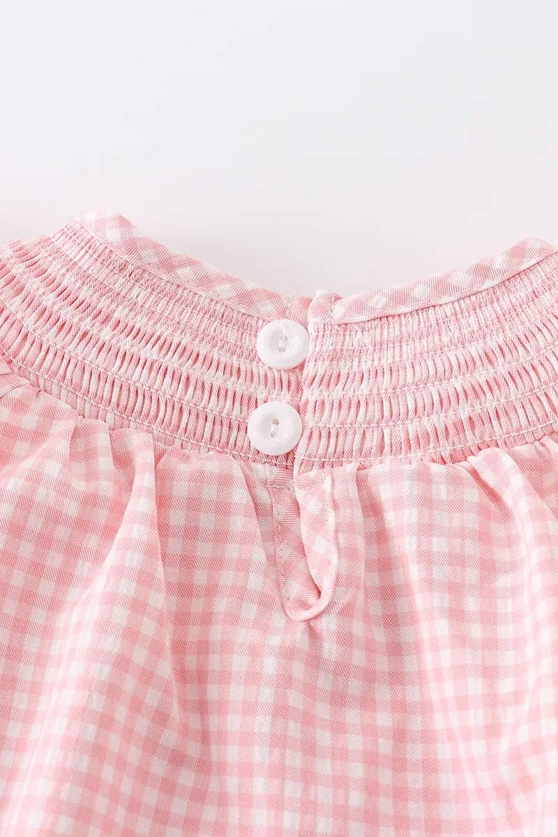 Strawberry Embroidered Plaid Smocked Romper
