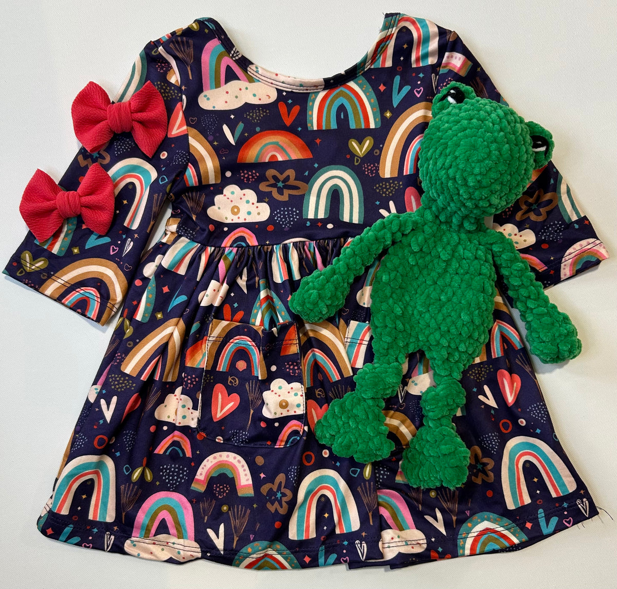 Midnight Rainbow 3/4 sleeve pocket twirl dress by Mila & Rose