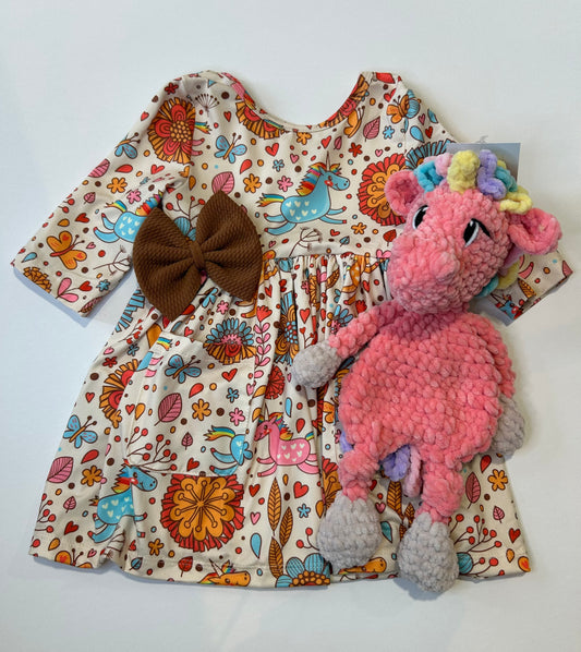 Retro Unicorns 3/4 sleeve pocket twirl dress by Mila & Rose