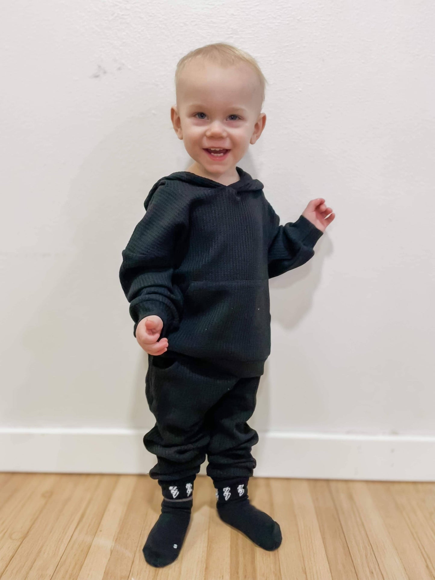 Black Waffle Knit Set