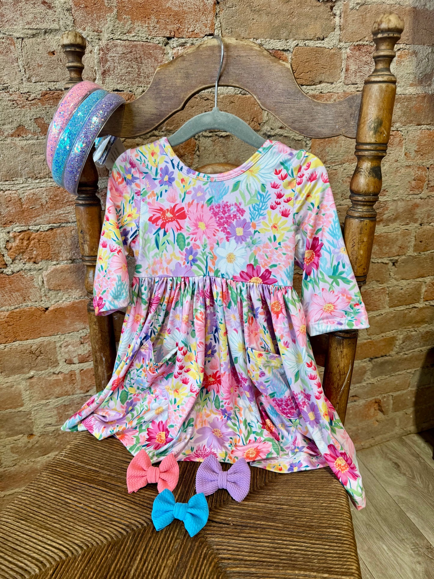 Field of Flowers 3/4 Sleeve Pocket Twirl Dress