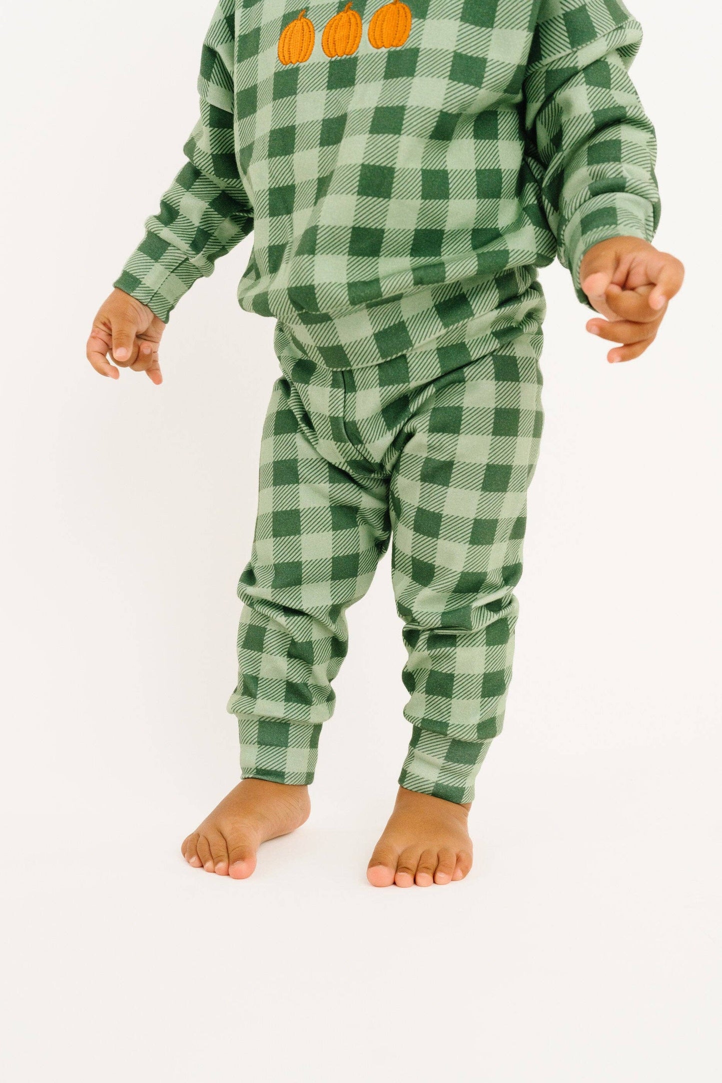 Green Gingham Embroidered Pumpkin Set