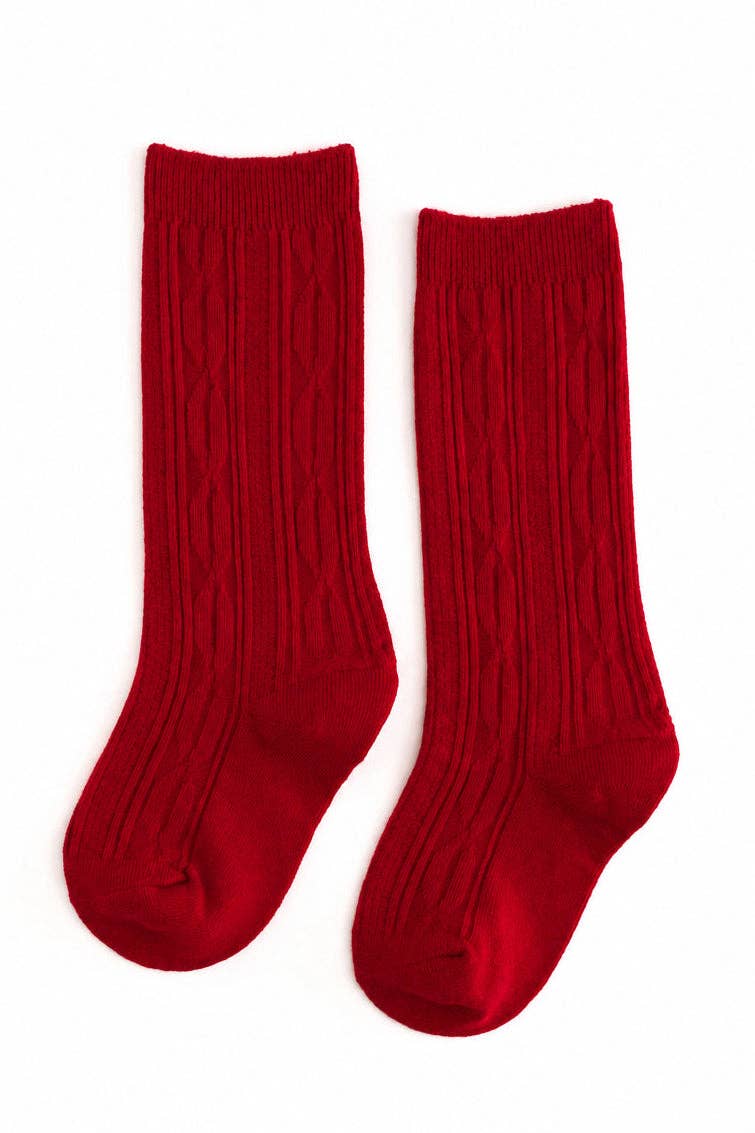 Bright Red Cable Knit Knee High Socks