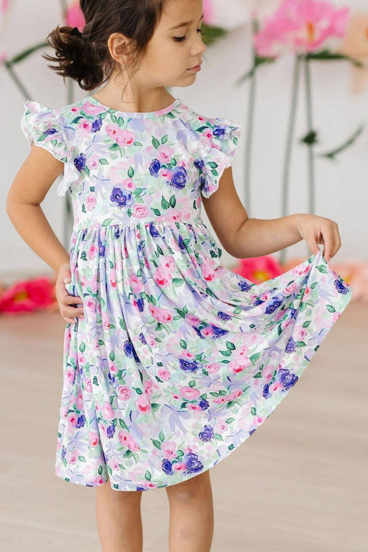 Lavender Garden Flutter Sleeve Twirl Dress