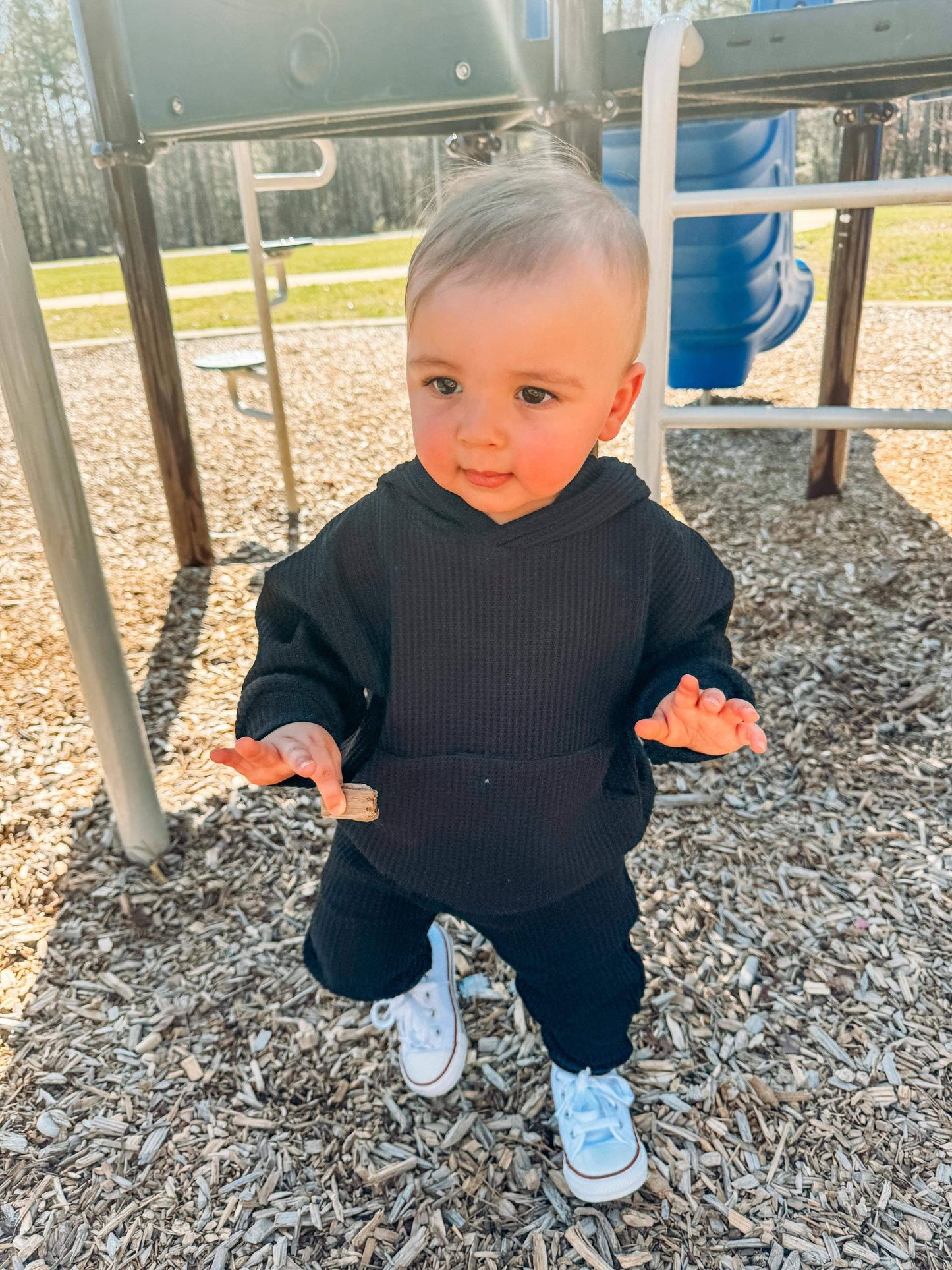 Black Waffle Knit Set