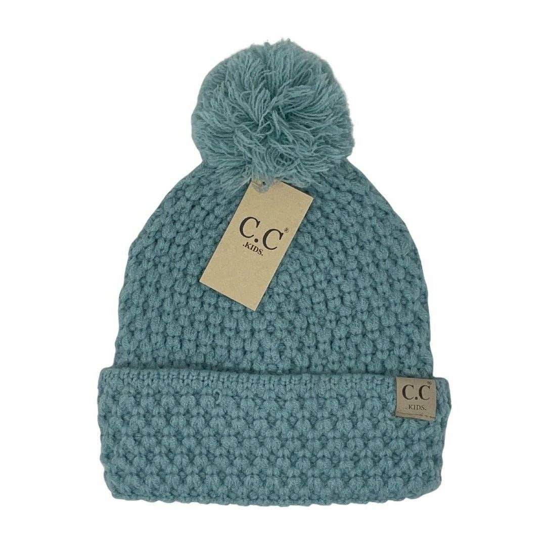 Kids Bee Stitch Beanie with Knit Pom