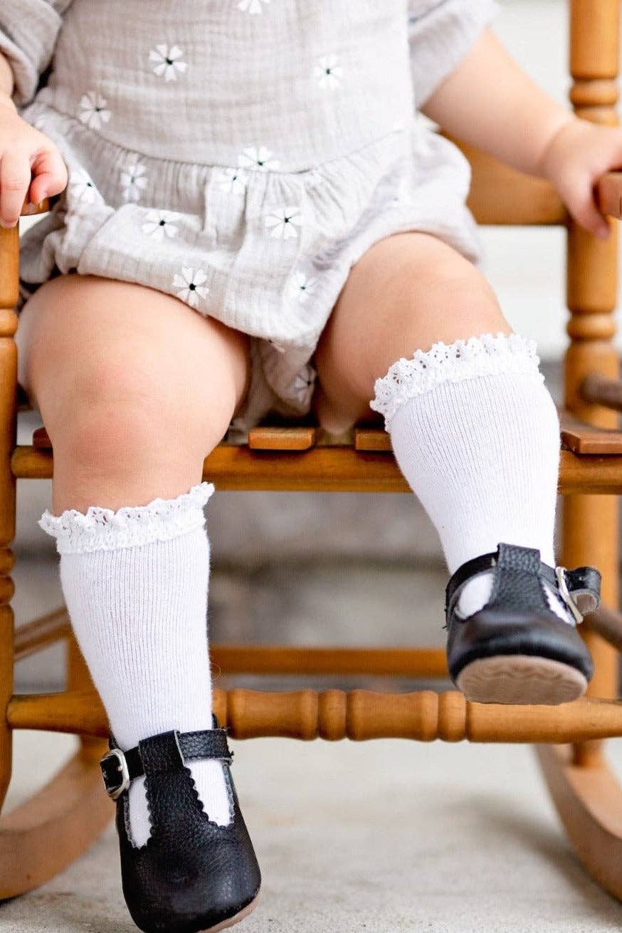 White Lace Top Knee High Socks