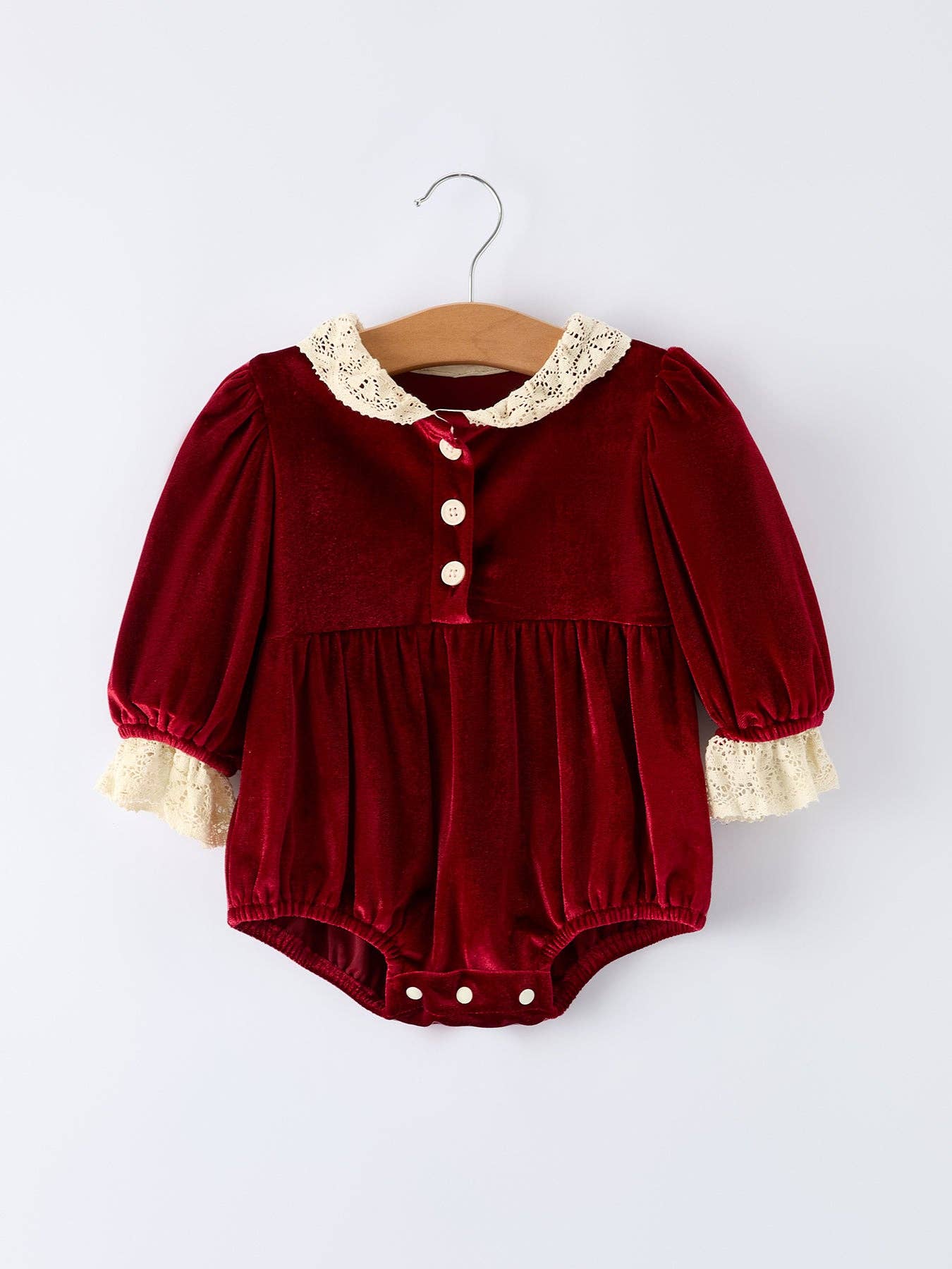 Velvet Long Sleeve Lace Romper