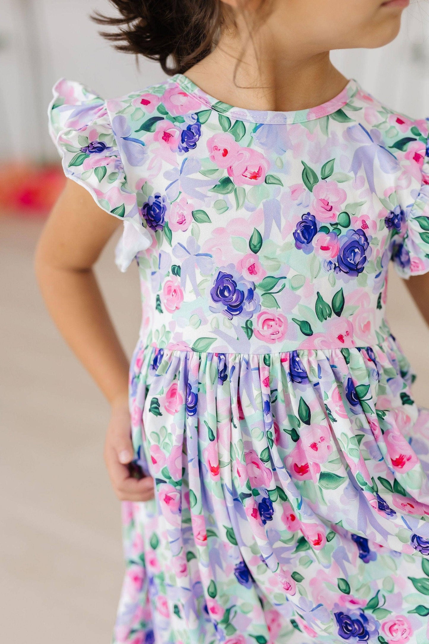 Lavender Garden Flutter Sleeve Twirl Dress