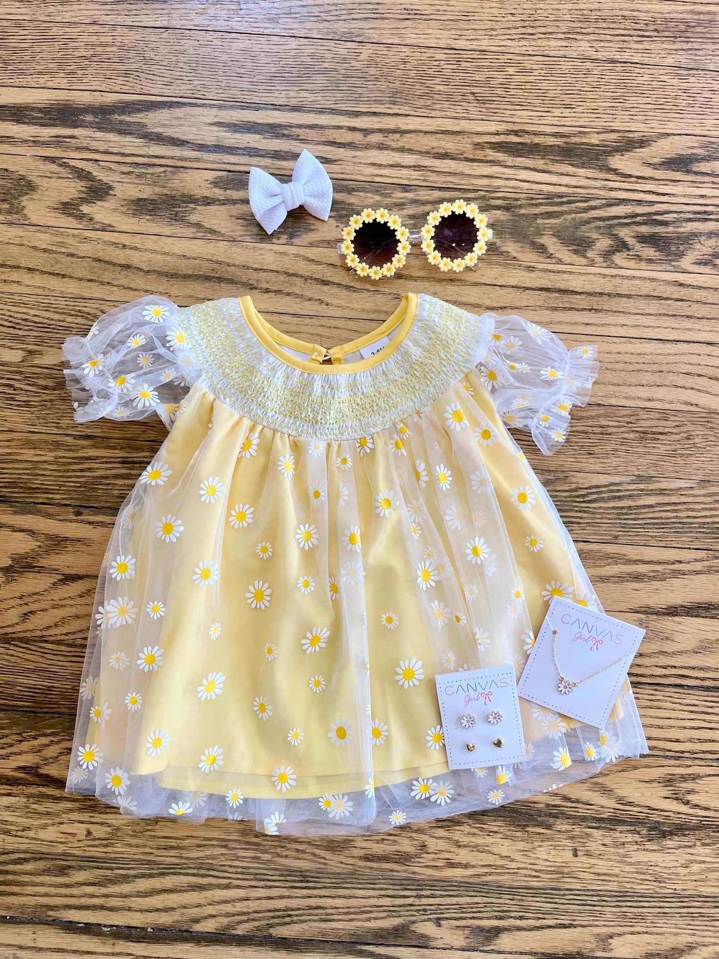 Smocked Daisy Tulle Dress - Yellow