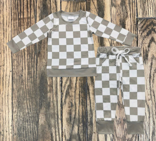 Neutral Checkered Jogger Set