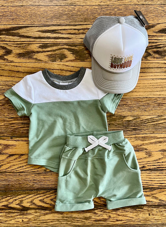 Sage Colorblock Shorts Set