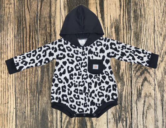 Hooded Black Leopard Romper