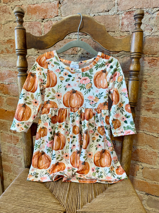 Floral Pumpkin Long Sleeve Twirl Dress