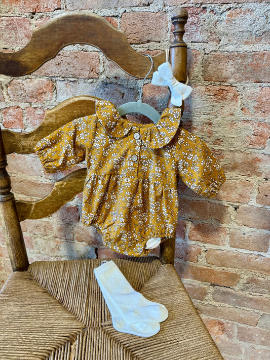 Mustard Floral Romper 3 Piece Set