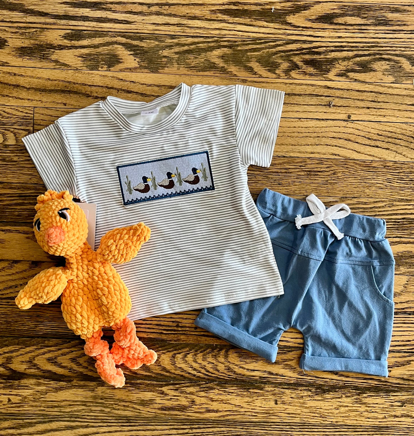 Striped Embroidered Duck Shorts Set