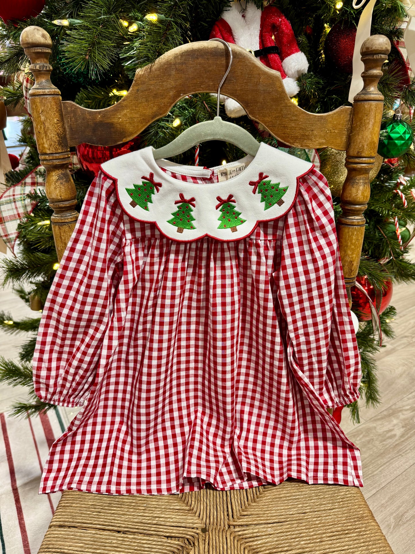 Embroidered Christmas Tree Plaid Dress