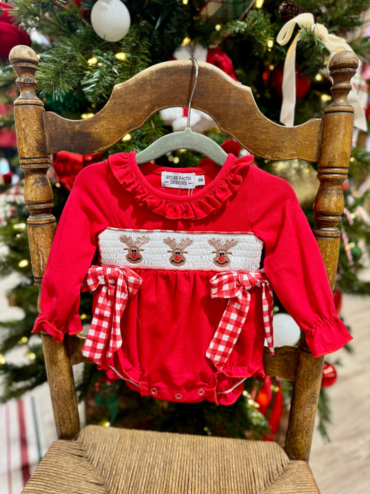 Smocked Reindeer Bow Romper