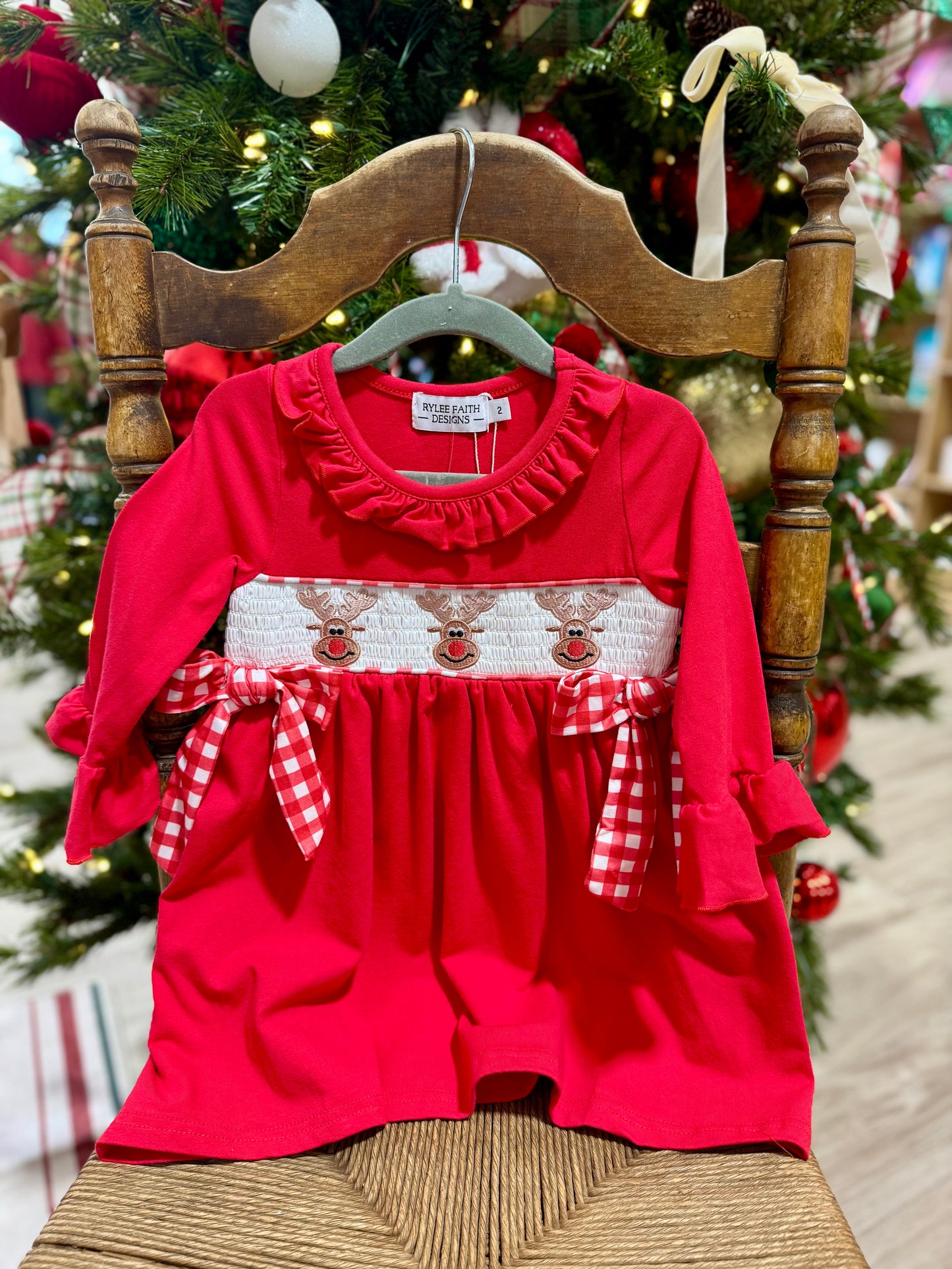 Smocked Reindeer Bow Dress