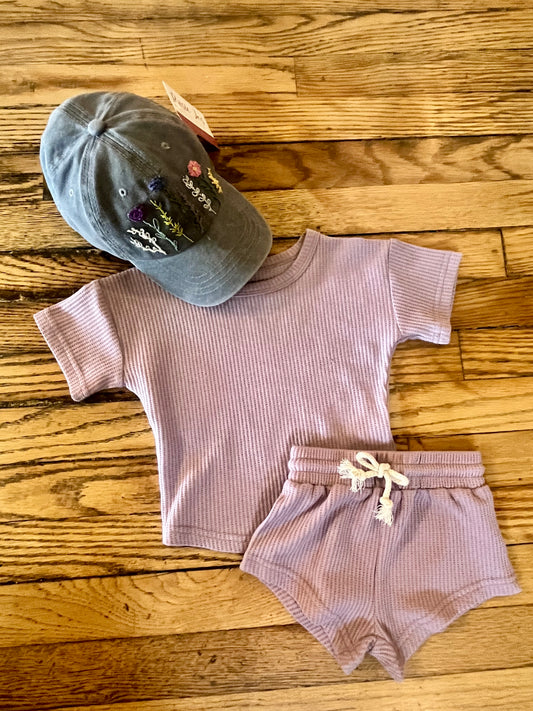Soft Lilac Waffle Knit Shorts Set