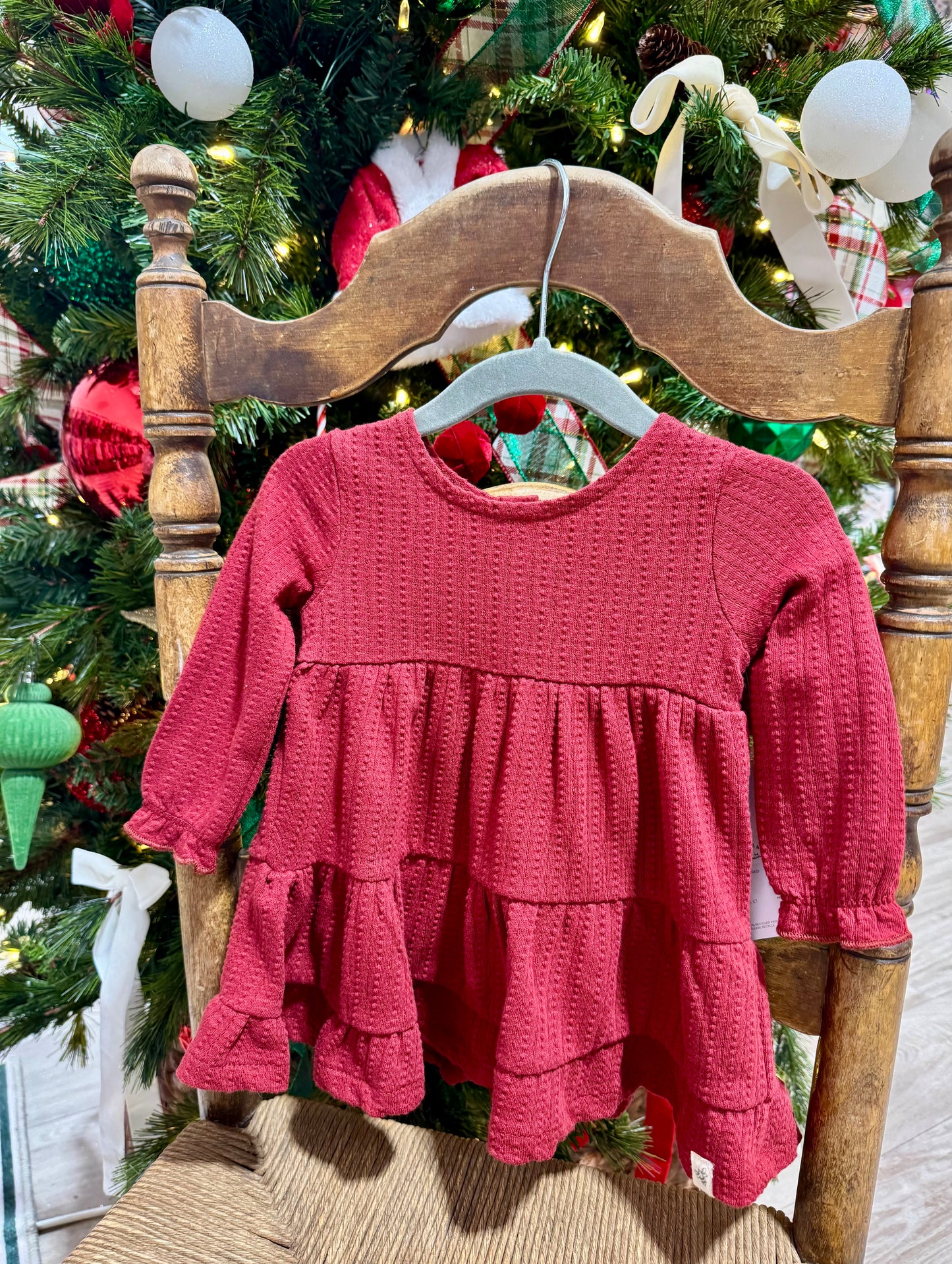 Dotted Rib Cotton Dress - Brick Red