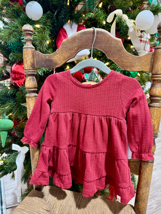 Dotted Rib Cotton Dress - Brick Red