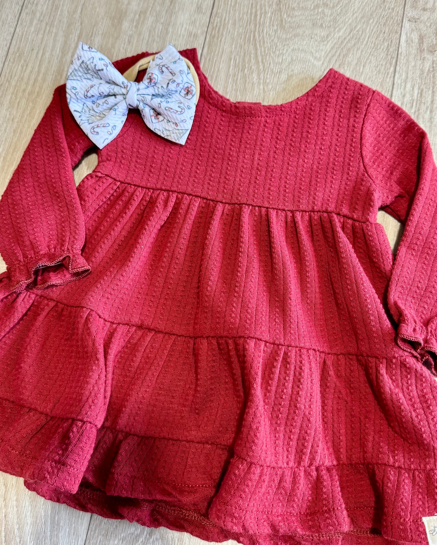 Dotted Rib Cotton Dress - Brick Red