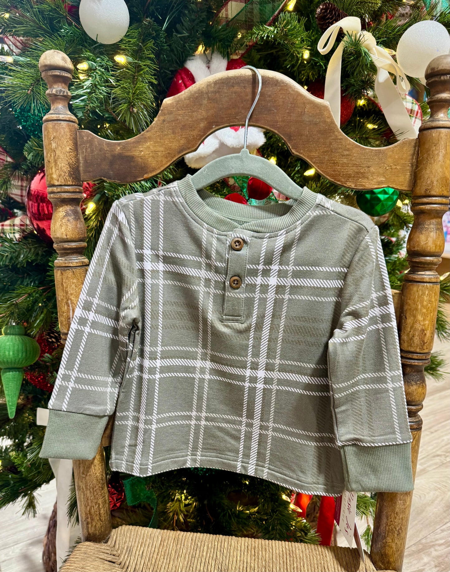 Sage Plaid Long Sleeve Henley