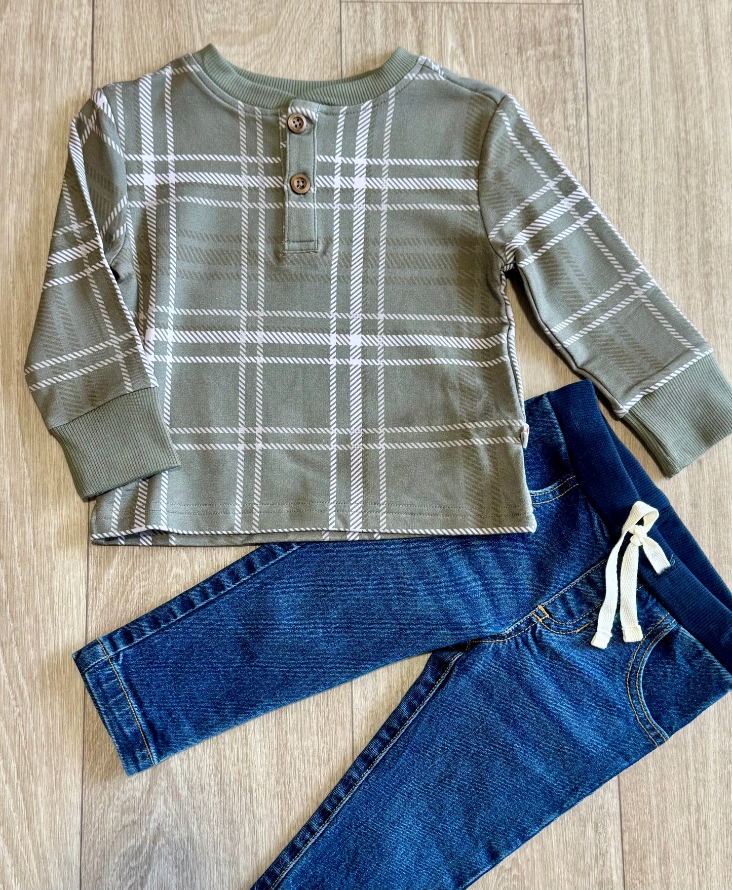 Sage Plaid Long Sleeve Henley