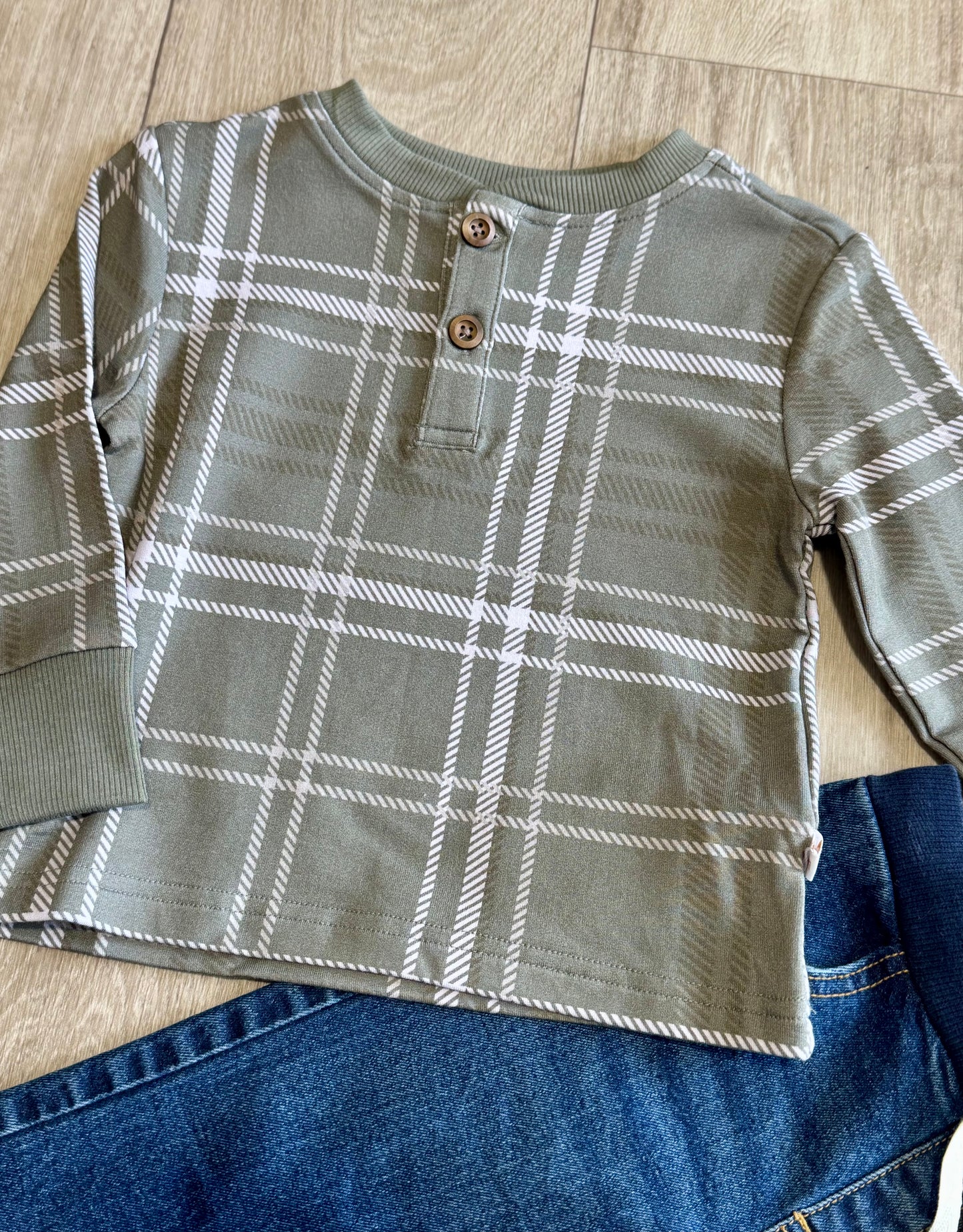 Sage Plaid Long Sleeve Henley