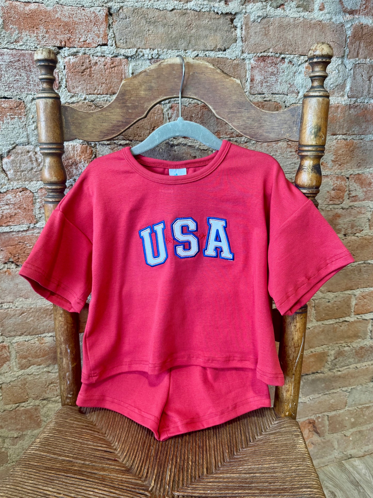 Red USA Embroidered Slouchy Set