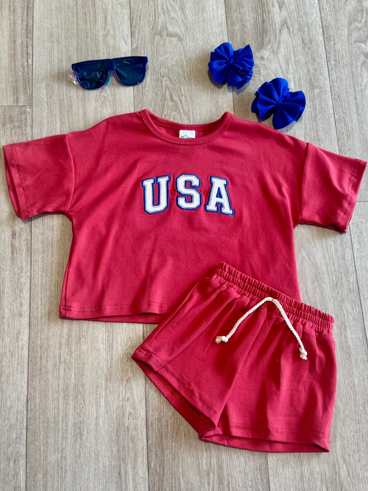Red USA Embroidered Slouchy Set