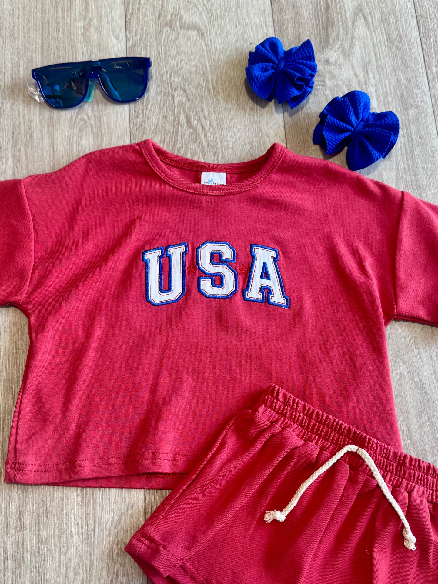 Red USA Embroidered Slouchy Set