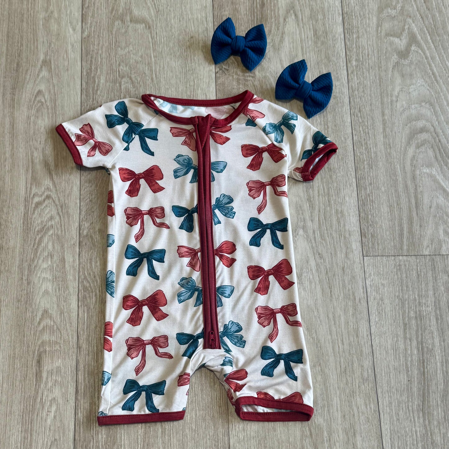 Patriotic Bows Bamboo Short Romper