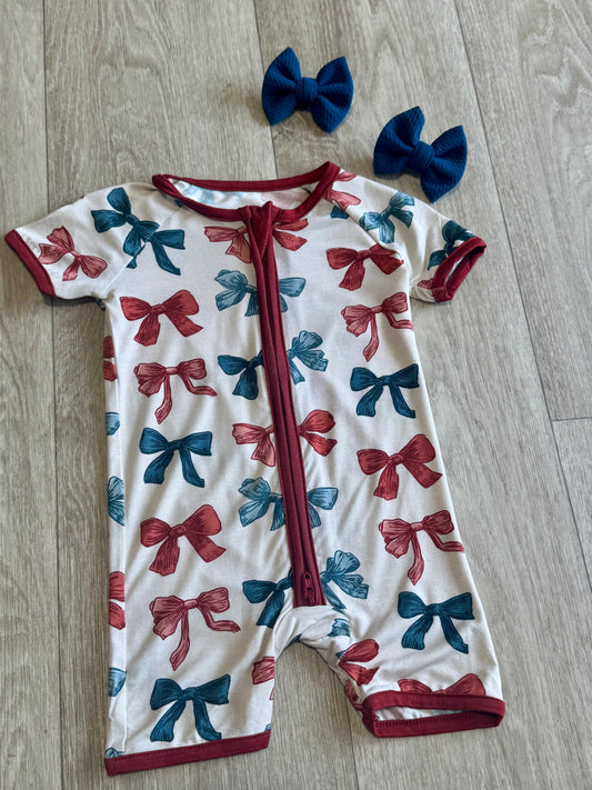 Patriotic Bows Bamboo Short Romper