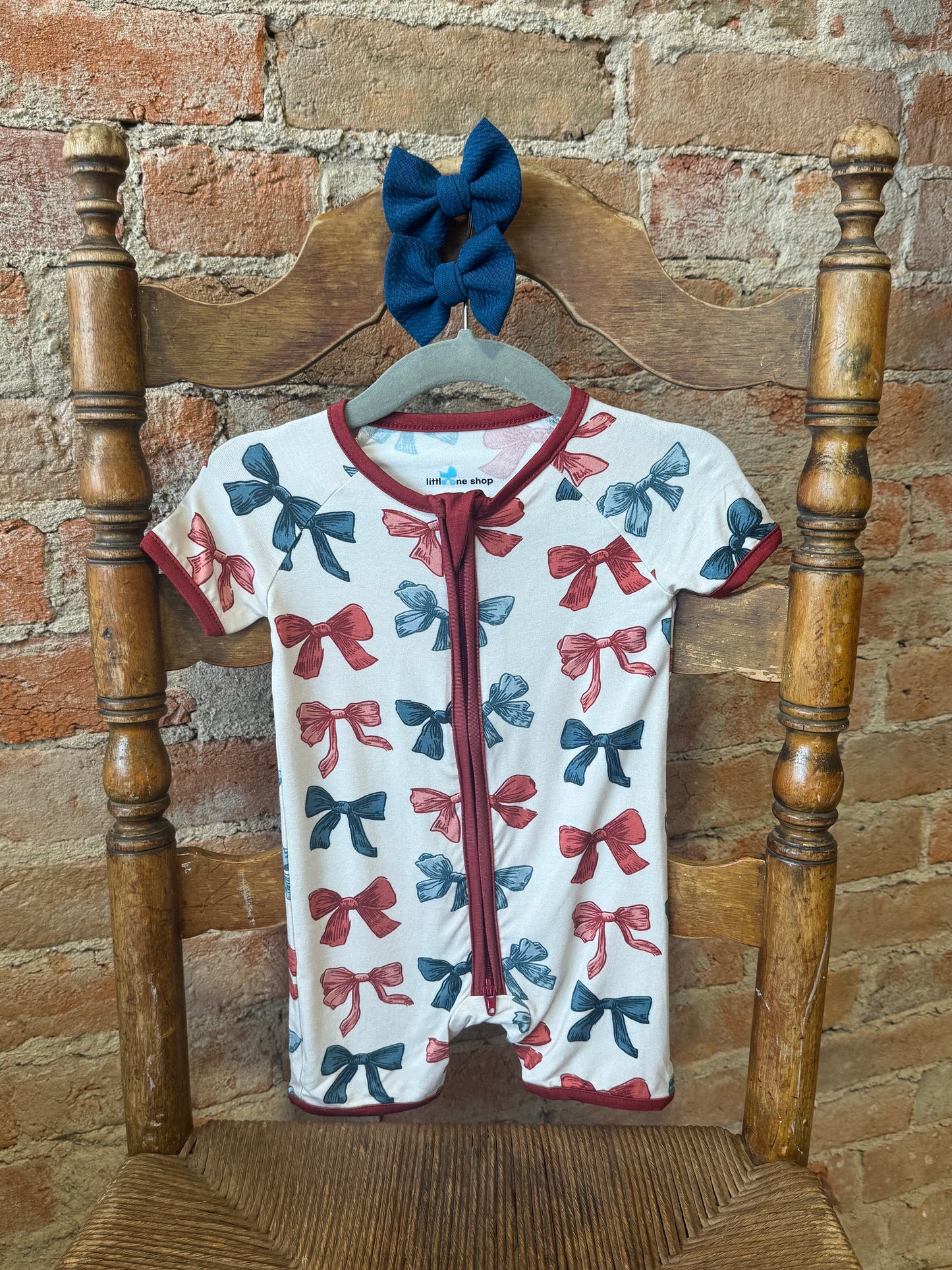 Patriotic Bows Bamboo Short Romper