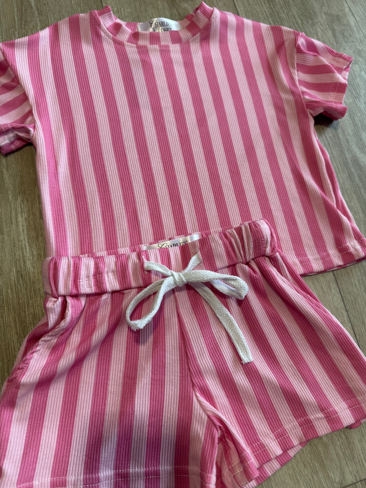 Play All Day cotton candy stripe bamboo top and shorts set