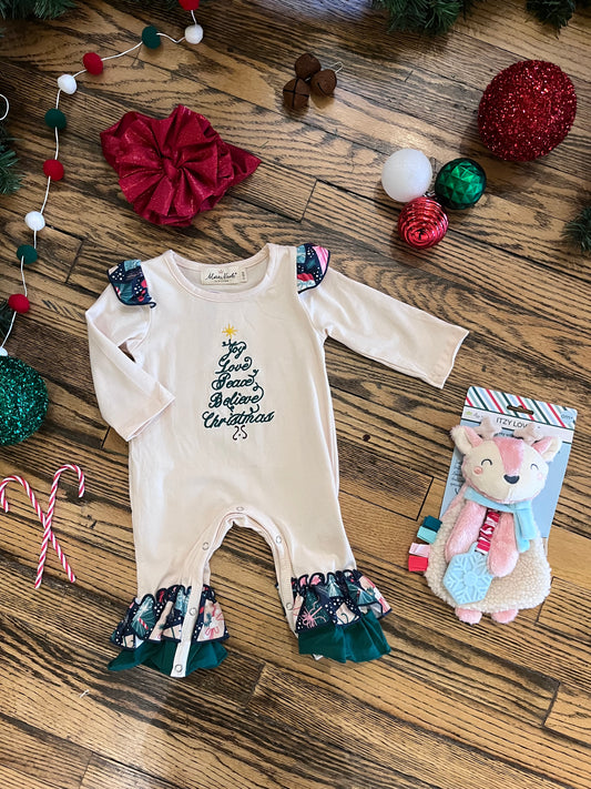 Cream & Evergreen Christmas Ruffle Romper