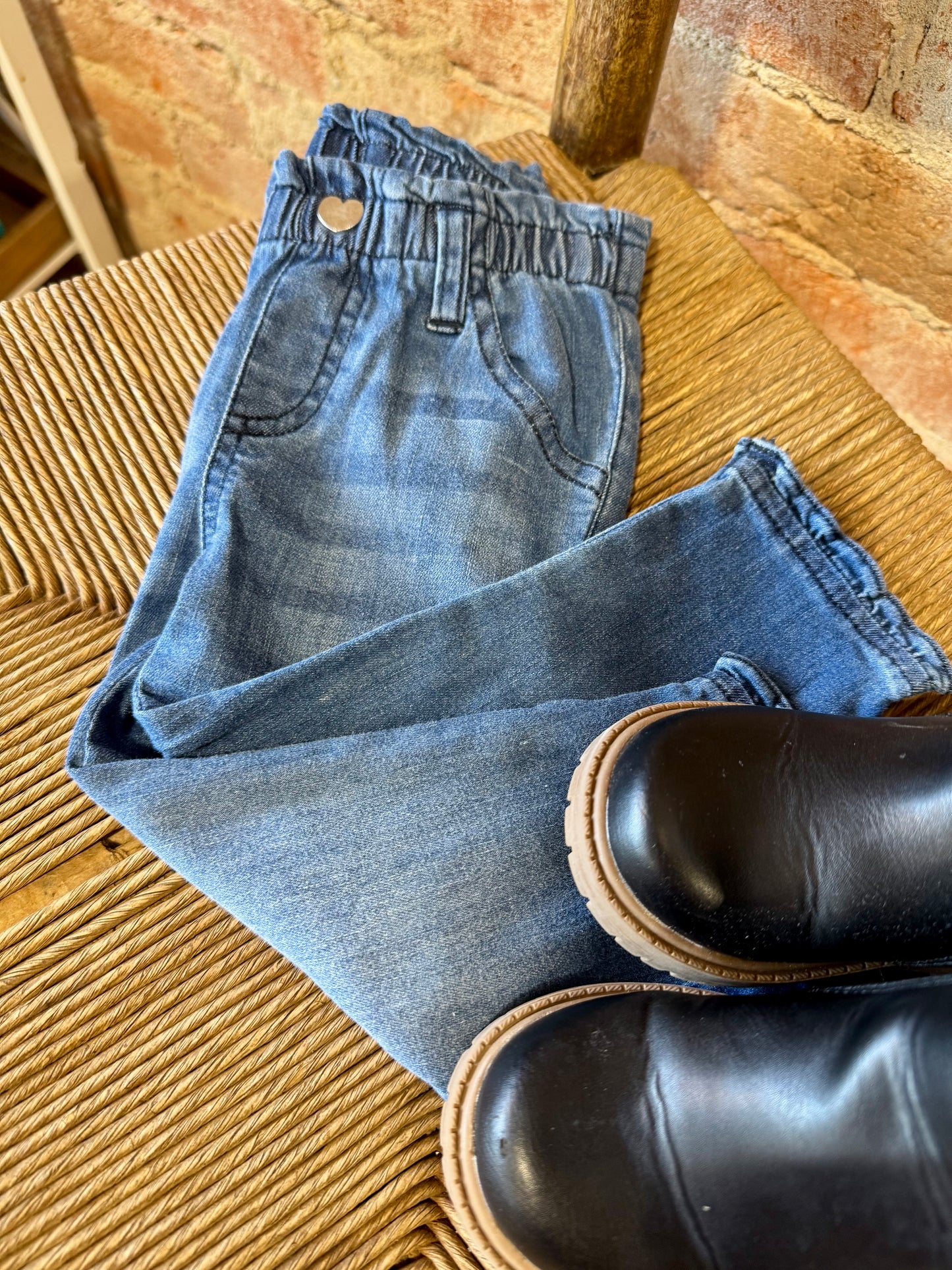 Medium Wash Denim Ruffle Straight Jeans