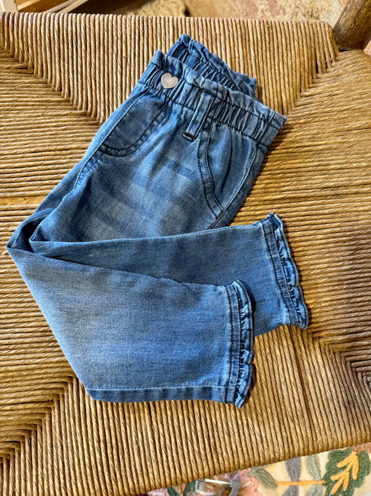 Medium Wash Denim Ruffle Straight Jeans